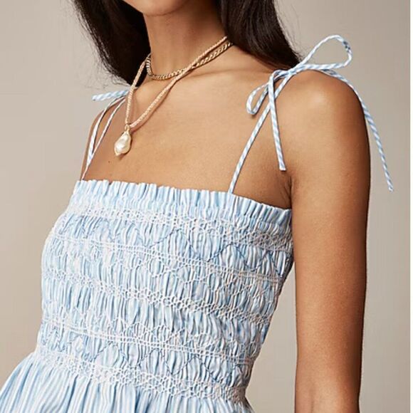 J. Crew blue and white Paloma top in stripe NWT smocked size large - Picture 2 of 12